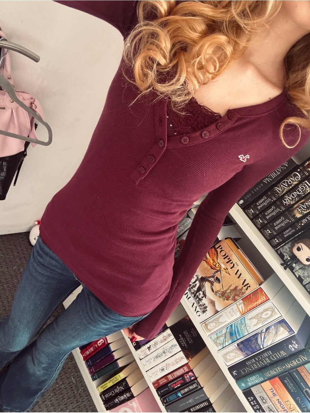 NWT Hollister discontinued deep autumn red long sleeve logo henley top